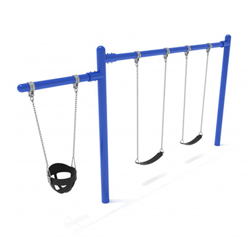 7/8 Foot High Elite Commercial Swing Set With 2 Belt Swings And 1 Bucket Seat - 1 Bay, 1 Cantilever Frame - Quick Ship - Pacific Blue
