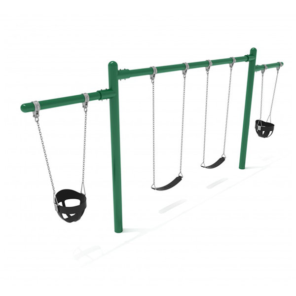 7/8 Foot High Elite Commercial Swing Set With 2 Belt Swings And 2 Bucket Seat - 1 Bay, 2 Cantilever Frame - Quick Ship - Rainforest Green 