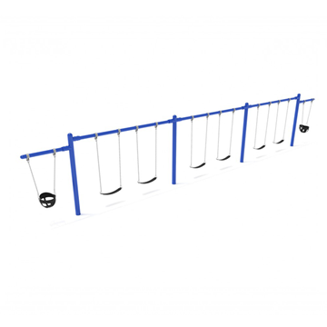 7/8 Foot High Elite Commercial Swing Set With 6 Belt Swings And 2 Bucket Seat - 3 Bay, 2 Cantilever Frame - Quick Ship - Pacific Blue