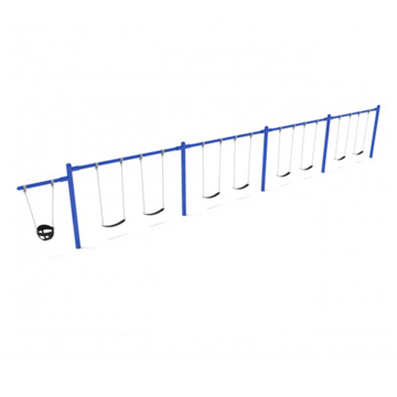 7/8 Foot High Elite Commercial Swing Set with 8 Belt Swings and 1 Bucket Seat - 4 Bay, 1 Cantilever Frame - Quick Ship - Primary Blue