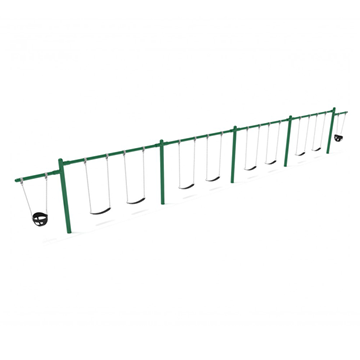 7/8 Foot High Elite Commercial Swing Set With 8 Belt Swings And 2 Bucket Seat - 4 Bay, 2 Cantilever Frame - Quick Ship - Rainforest Green