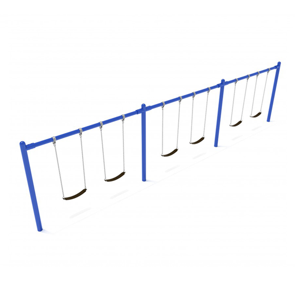 8 Foot High Elite Single Post Commercial Swing Set With 6 Belt Seats - 3 Bay - Quick Ship - Pacific Blue