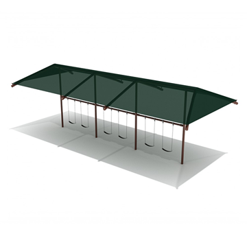 8 Foot High Elite Shade Single Post Commercial Swing Set With 6 Belt Seats - 3 Bay - Rainforest Green