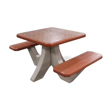 Square Concrete Picnic Table With Two Attached Benches