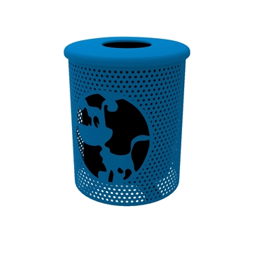Trash Can 32 Gallon Punched Steel Dog Park with Flat Top, Portable	