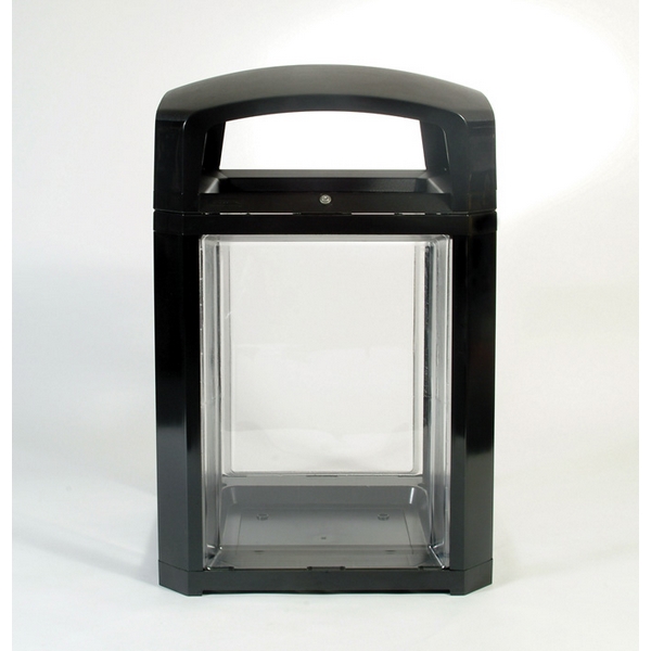 Picture of Trash Receptacle Square 50 Gallon Clear Plastic with Locking Dome, Portable or Surface Mount