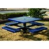 Picture of 46" Square Expanded Metal Thermoplastic Pedestal Picnic Tables with Four Attached Seats, In-Ground Mount