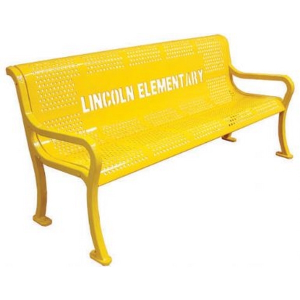 Custom Logo School Bench Roll Formed Contour Bench 5 foot Plastic Coated Perforated Metal