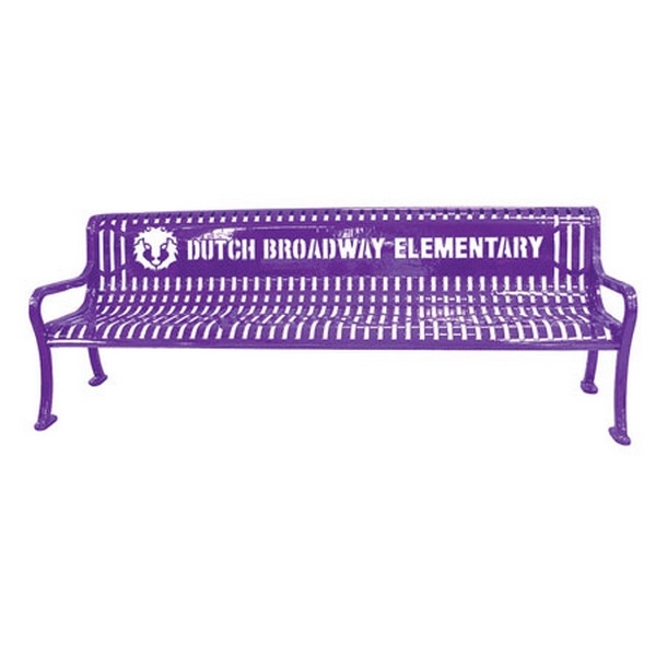 8 Ft. Custom Logo School Bench, Thermoplastic Steel Roll Formed Diamond Contour