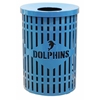 Logo 32 Gallon Plastic Coated Steel Round Diamond Pattern Trash Receptacle