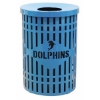 Logo 32 Gallon Plastic Coated Steel Round Diamond Pattern Trash Receptacle
