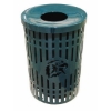 Logo 32 Gallon Plastic Coated Steel Round Diamond Pattern Trash Receptacle