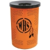 Custom Logo Round Perforated Trash Receptacle 32 Gallon Plastic Coated Perforated Metal