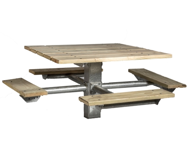 Single Post Square Wooden Picnic Tables 48 In.