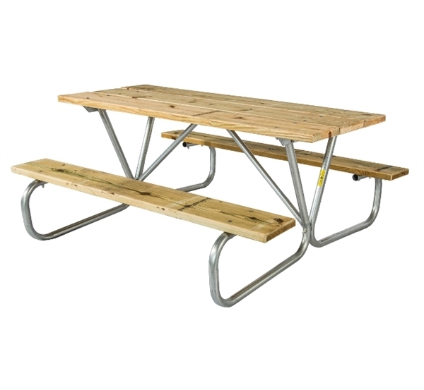 Rectangular Picnic Table 8 Ft. Wooden with Bolted 1 5/8 In. Galvanized Tube