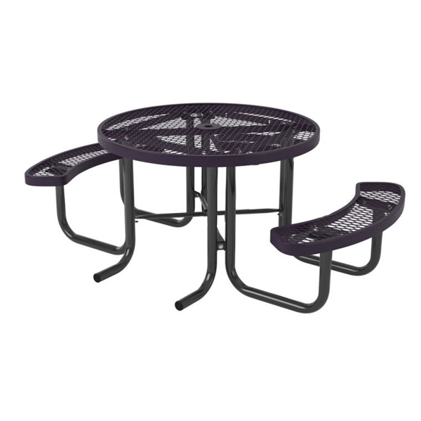 Picture of Quick Ship Round Thermoplastic Picnic Table 46" Top & Two Attached Seats Plastic Coated Expanded Metal with 2" Galvanized Steel Frame