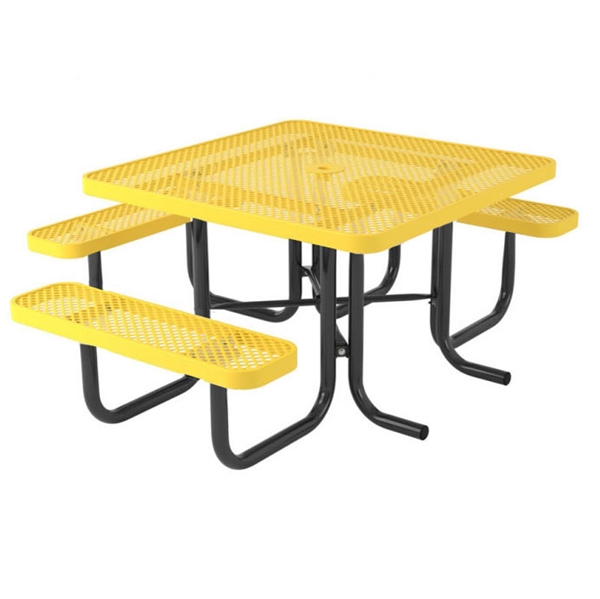 Picture of Square Perforated Thermoplastic Picnic Table 46" Top with 3 Attached Seats and 2" Galvanized Steel Frame