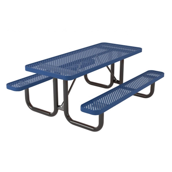 Picture of 8 Foot Rectangular Picnic Table, Thermoplastic Coated Perforated Metal with Welded 2 3/8" Steel Frame, Portable
