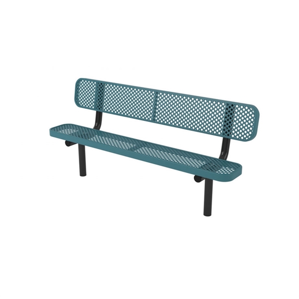 Picture of 8 Ft. Thermoplastic Coated Perforated Metal Bench with Back and 2 3/8" Steel Legs, Portable, Surface Mount, or Inground