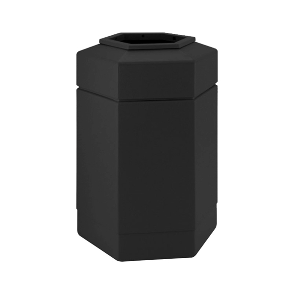 Trash Receptacle Hexagon 30 Gallon Plastic - Black 