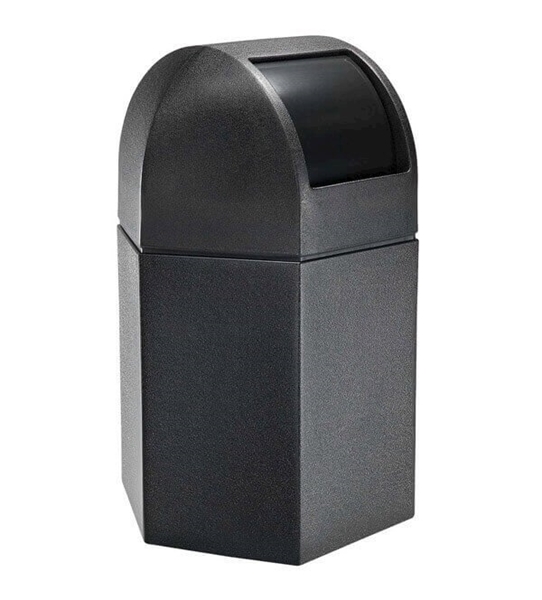 Trash Receptacle Hexagon 45 Gallon Plastic with Dome Top - Black