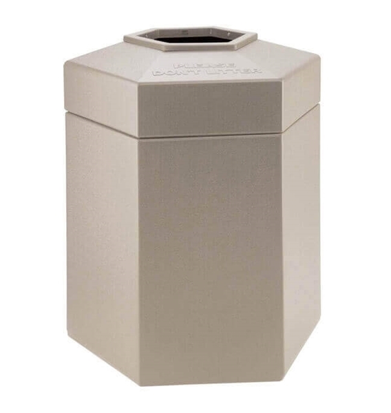 Trash Receptacle Hexagon 45 Gallon Plastic - Beige 