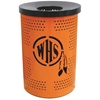 Logo 32 Gallon Plastic Coated Steel Round Diamond Pattern Trash Receptacle