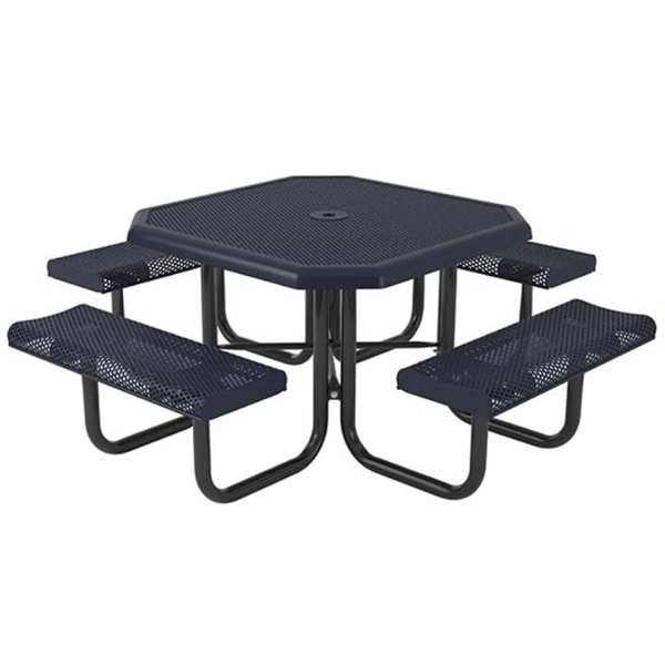 Octagonal Thermoplastic Picnic Tables 46". Attached Seats Rolled Edge