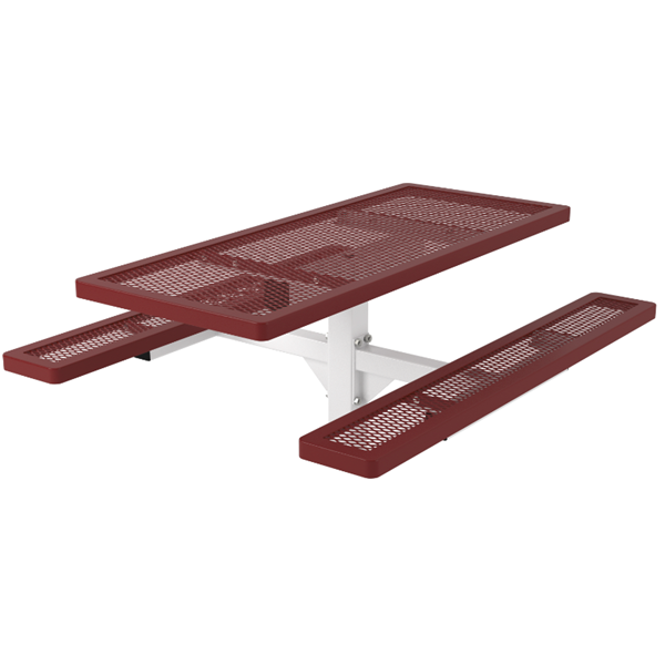 Rectangular Thermoplastic Picnic Table 6 Ft. Attached Seats Plastic Coated Expanded Metal