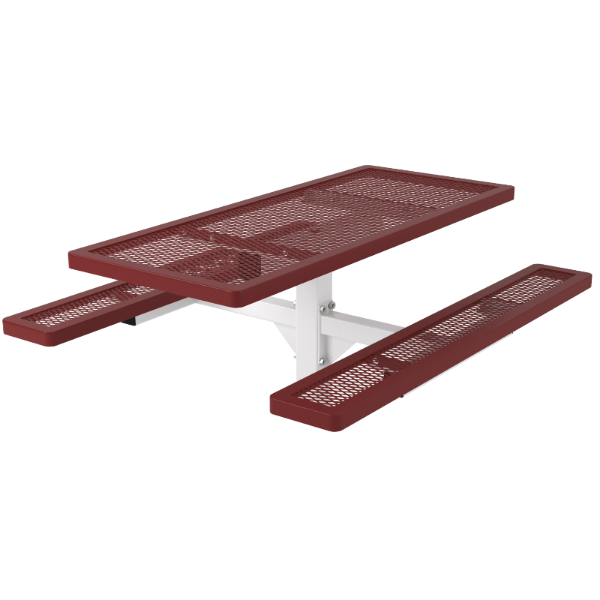 Rectangular Thermoplastic Picnic Table 6 Ft. Attached Seats Plastic Coated Expanded Metal