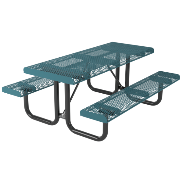 Rectangular Thermoplastic Picnic Table 6 Ft. Attached Seats Plastic Coated Rolled Expanded Metal