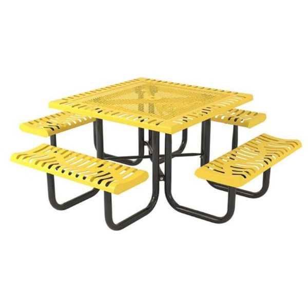 Square Thermoplastic Picnic Tables 46" Attached Seats Plastic Coated Rolled Expanded Metal