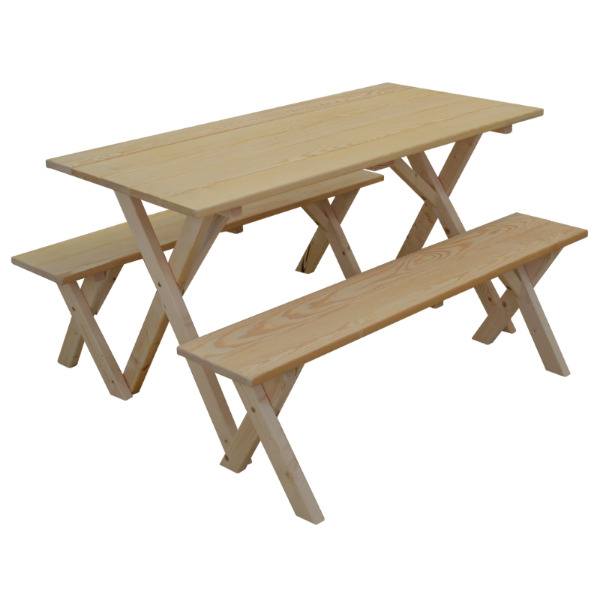 5 ft. Crossleg Wooden Picnic Table with 2 Detached Benches - 72 lbs.