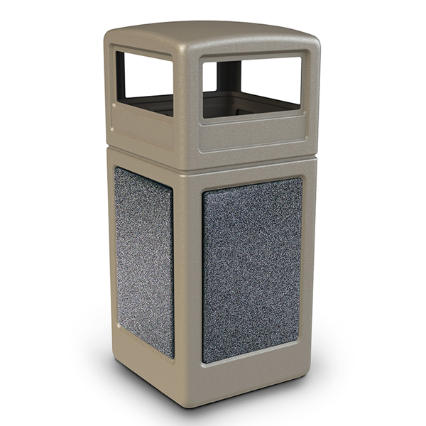 42 Gallon Stonetec Square Receptacle with Dome Top. Plastic with Stonetec Panel - Black w/ Sedona Panels