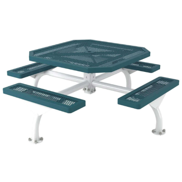 Picture of Octagonal Web Style Picnic Table 46 In. Attached Seats Plastic Coated Expanded Metal with Bolted 2 3/8 In. Galvanized Steel