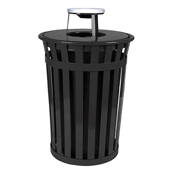 Trash Receptacle Round 36 Gallon Oakley Standard Powder Coated Steel With Ash Top, Portable
