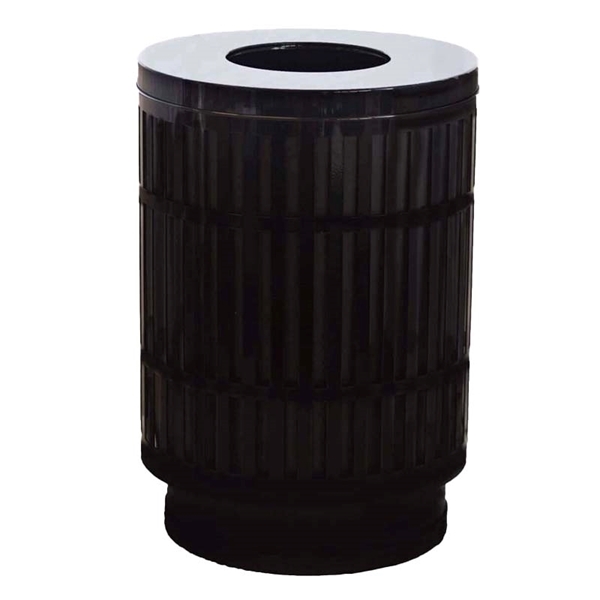 Trash Can, 40 Gallon Round Powder Coated Steel With Flat Top, Portable