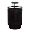 Trash Can, 40 Gallon Round Powder Coated Steel With Rain Cap Top, Portable