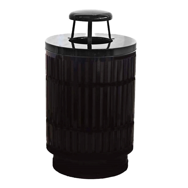 Trash Can, 40 Gallon Round Powder Coated Steel With Rain Cap Top, Portable