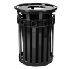 Decorative Trash Receptacle Round 36 Gallon Powder Coated Steel With Flat Top, Portable
