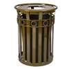 Decorative Trash Receptacle Round 36 Gallon Powder Coated Steel With Flat Top, Portable