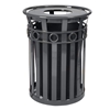 Decorative Trash Receptacle Round 36 Gallon Powder Coated Steel With Flat Top, Portable