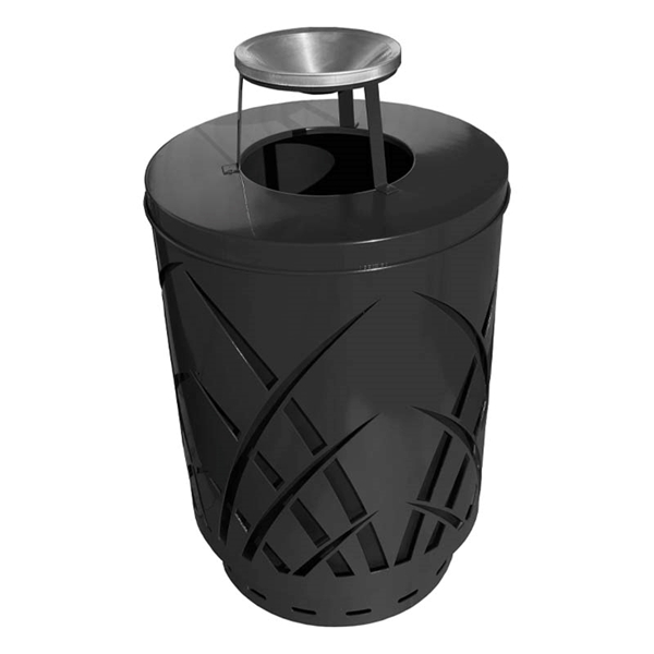 Trash Can, 40 Gallon Round Powder Coated Steel With Ash Top, Portable