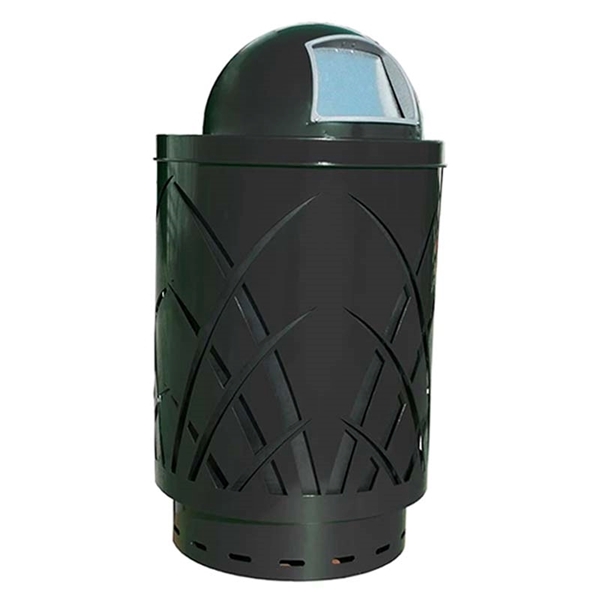 Trash Can, 40 Gallon Round Powder Coated Steel With Dome Top, Portable