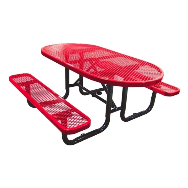 Picnic Table Oval 72 In. Plastic Coated Expanded Metal with Powder Coated Steel Tube