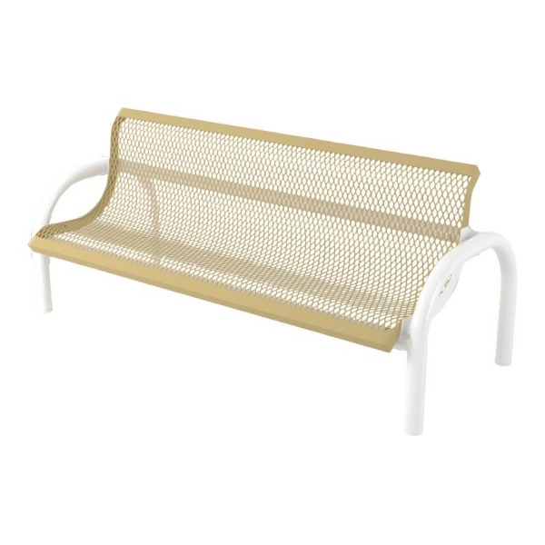 Bench With Back 4 Ft. Plastic Coated Expanded Metal With 2 3/8 In. Bent Frame, In-Ground Mount 
