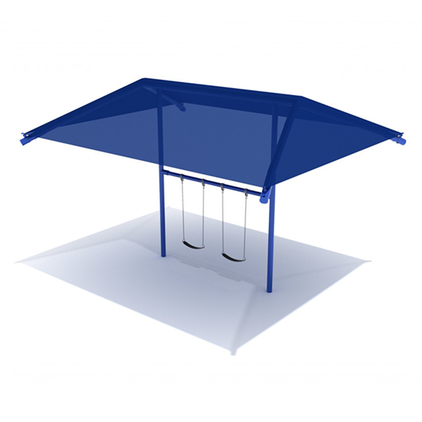  8 Foot High Elite Shade Single Post Commercial Swing Set With 2 Belt Seats - 1 Bay - Pacific Blue