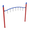 PGS023 - Single Post Curved Overhead Swinging Ring Ladder Monkey Bars Playground Equipment - Ages 5 To 12 Yr - Red on Blue
