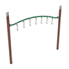 PGS023 - Single Post Curved Overhead Swinging Ring Ladder Monkey Bars Playground Equipment - Ages 5 To 12 Yr - Brown on Green