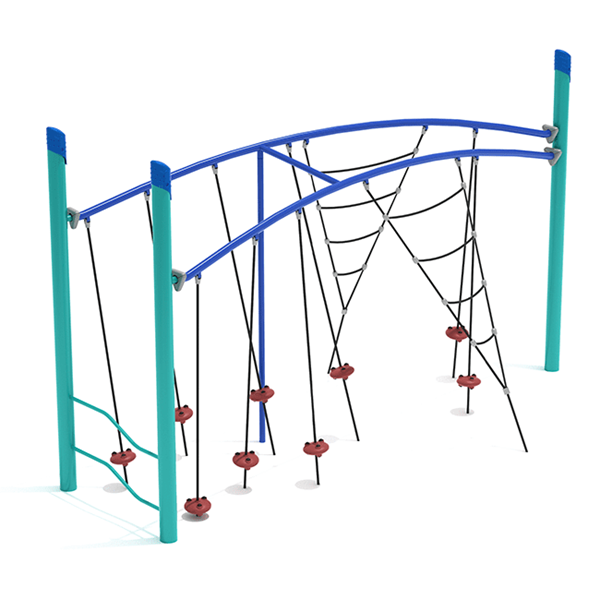 PGS019 - Single Post Double Tilted Lily Pad Bridge With Net Attachment Playground Climbing Structure - Ages 5 To 12 Yr - Red, Blue, Teal
